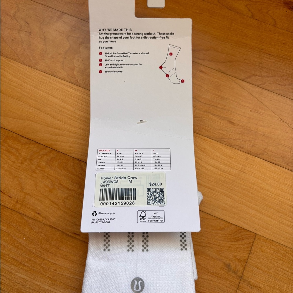 lululemon athletica Power Stride White Crew Socks